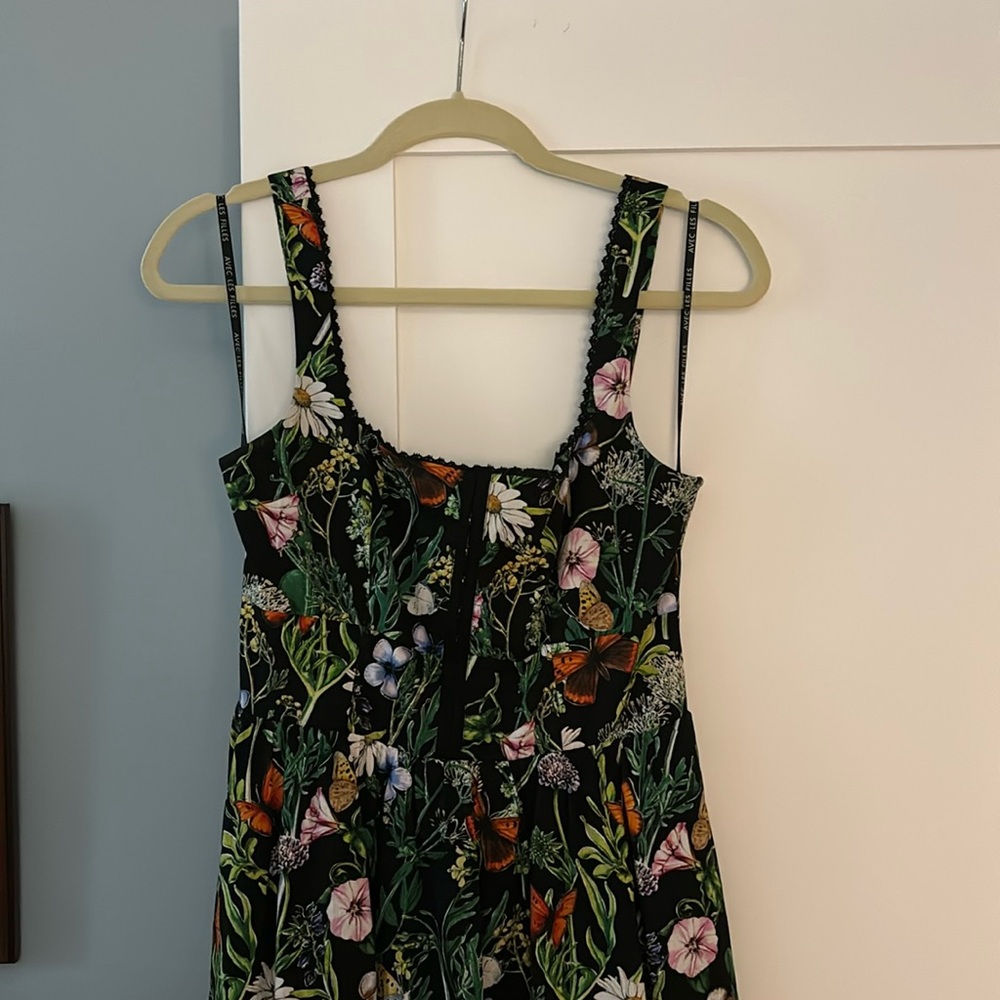Avec Les Filles botanical butterfly midi corset black cotton flare dress size 4